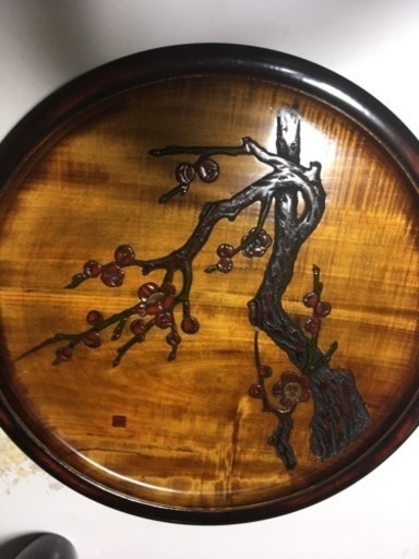 お盆　烏城彫　42cm