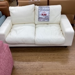 KI-91【新入荷　リサイクル品】無印良品　本革2シーターソファ　フェザー/ポケットコイル　白