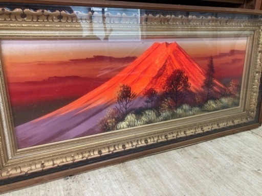 在庫 メルカリ 額付き (白）油絵 uF6-111109 風景（橋の見える富士山