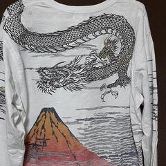 激安❗美品❗綺麗な龍と赤富士の刺繍ラメ入り長袖シャツ4L