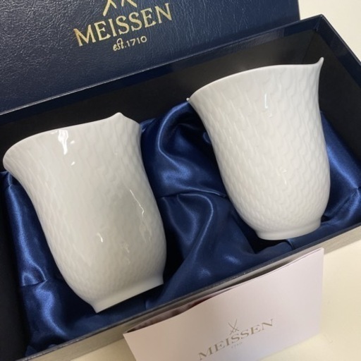 【未使用品】MEISSEN 波の戯れ ペア ホワイトタンブラー 箱付き 湯飲み　マグカップ　マイセン
