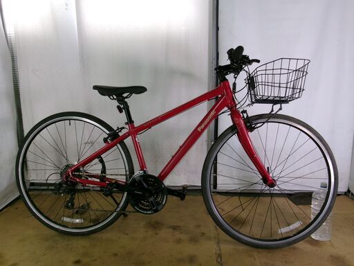 C248★23800円★整備済み スポーツ中古自転車 パナソニック　レッド　カゴライト付き【クロスバイク】(*^▽^*)