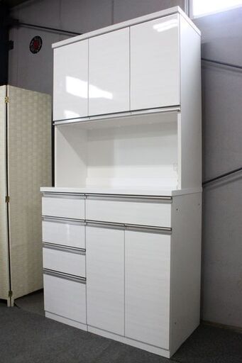 NITORI/ニトリ キッチンボード リガーレ 幅100 ソフトクローズ モイス ホワイト 収納 引き出し 食器棚 中古家具 店頭引取歓迎 R6529)