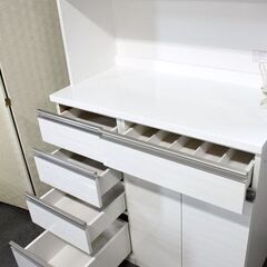 NITORI/ニトリ キッチンボード リガーレ 幅100 ソフトクローズ モイス ホワイト 収納 引き出し 食器棚 中古家具 店頭引取歓迎 R6529)