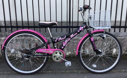 ＜整備・美品車＞クリシーフラワー 24インチ・女の子向け子供用自転車 シマノ6段変速 LEDライト 鍵付き