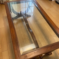 本日終了 値下げ アンティーク調 ガラス 木製テーブル サ…