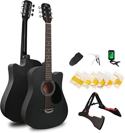 新品未使用⭐︎15点セット アコースティックギター 38インチ 初心者入門セット ブラック ギタースタンド