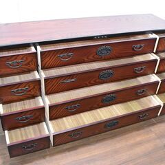 【ヤ取終了10/17】≪zy716≫美品 アンティーク調 4段12杯 衣類箪笥/整理箪笥/ローチェスト 和製 箪笥 収納 楡/ニレ 和モダン 40924-06