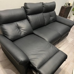 電動ソファ 3人掛け ブラック 黒 レザー風 リクライニング