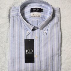 POLO メンズシャツ LLサイズ 青ストライプ