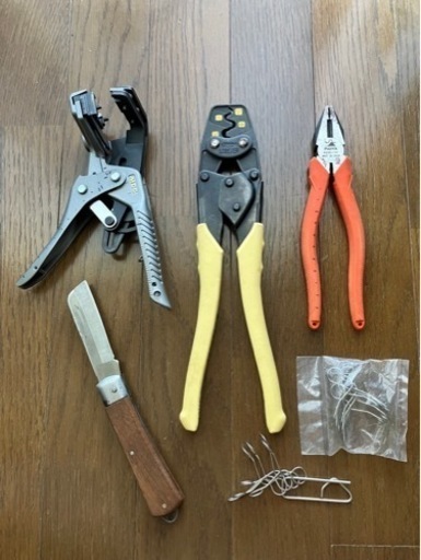 お最終値下げ‼️豪華工具5点セット‼️VA線ストリッパー 圧着工具  パワーペンチ ナイフ クリップ