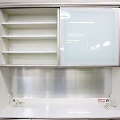 AYANO/綾野 キッチンボード 幅1400 上段デュアルソフトクローズ 下段全ブル ハイグロスホワイト 食器棚 中古家具 店頭引取歓迎 R6513)