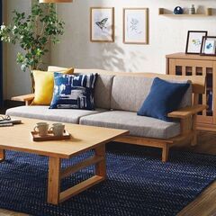 取付無料！ニトリ アカツキ北欧風 天然木ナチュラルファブリック3人掛けソファ✨ 取付無料！ニトリ アカツキ北欧風 天然木ナチュラルファブリック3人