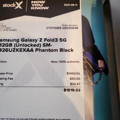 simフリー Samsung galaxy z fold3  512G 黒 発送可能