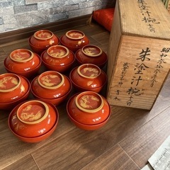 朱塗汁椀 十人前 お茶碗 昭和 レトロ 漆器 漆芸 朱 海外人気