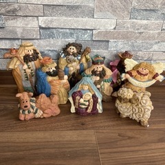 キリスト降誕シーン　置物　木彫り人形　木製　生誕祭　クリスマス　...