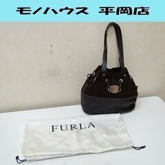 FURLA 巾着型 スウェードバッグ ダークブラウン系 ハンドバ...