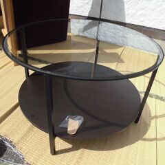 JM16186)【IKEA】ガラス丸テーブル 幅：約75cm 高...