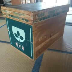 アンティーク 茶箱② 緑色ラベル 収納箱 中古