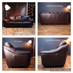 ☑️ヤフ売約済　SALE超極上レザーワールド20万一流ランク本革ワイド3人掛けソファー