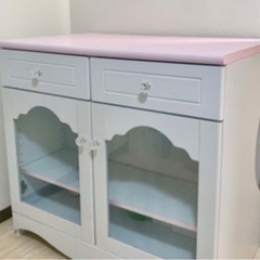 【配送可能】姫系 食器棚  ピンク&ホワイト カウンター 