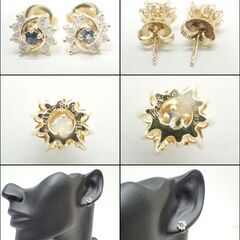 E595 ジュエリーマキ K18 ダイヤ サファイア ピアス