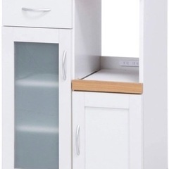 不二貿易 キッチン収納 食器棚 幅60×奥行39.5×高さ89cm ホワイト スライド棚 コンセント付き 曇りガラス サージュの画像