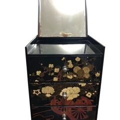 化粧箱 メイクボックス コスメボックス ミラー付 ヴィンテージ 和柄 漆器 三段 の画像