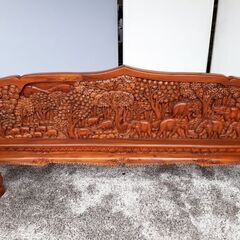 アジアン家具 アームチェア 3人掛 ロングチェア トリプルソファ 無垢彫刻 / NY-0627