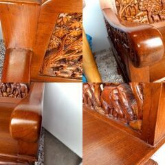 アジアン家具 アームチェア 3人掛 ロングチェア トリプルソファ 無垢彫刻 / NY-0627