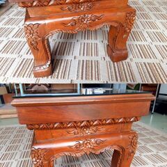 アジアン家具 サイドテーブル 花台 無垢彫刻 ガラス天板  / NY-0624 B