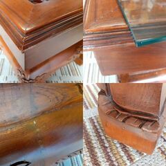 アジアン家具 サイドテーブル 花台 無垢彫刻 ガラス天板  / NY-0624 B