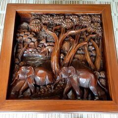 アジアン家具 サイドテーブル 花台 無垢彫刻 ガラス天板  / NY-0624 B