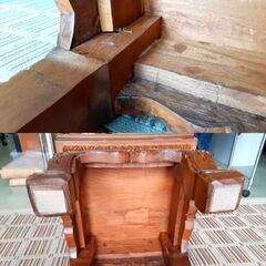 アジアン家具 サイドテーブル 花台 無垢彫刻 ガラス天板 / NY-0623 A