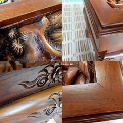 アジアン家具 サイドテーブル 花台 無垢彫刻 ガラス天板 / NY-0623 A