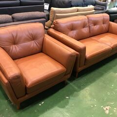 【愛品館八千代店】IDC大塚家具　総本革2.5人掛＋1人掛ソファ　L/S VINTAGE-43