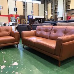 【愛品館八千代店】IDC大塚家具　総本革2.5人掛＋1人掛ソファ　L/S VINTAGE-43