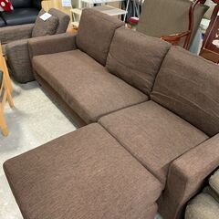 ◎3Pカウチソファー　ブラウン　毛羽立ち・使用感あり　オットマン付き◎