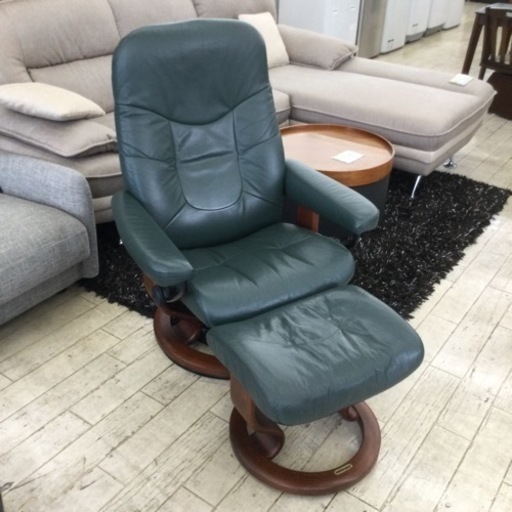 【✨大人気❗️グリーン❗️オットマン付き❗️リクライニング❗️ハイブランド❗️本革❗️✨】定価¥240,000 EKORNES/エコーネス オットマン付き本革リクライニングチェア