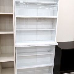 札幌市/清田区 ガラス戸付き 本棚 ホワイト 書棚 スライドガラス 