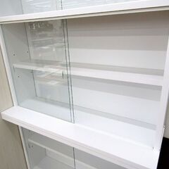 札幌市/清田区 ガラス戸付き 本棚 ホワイト 書棚 スライドガラス 