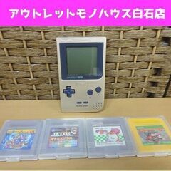 動作OK 任天堂 ゲームボーイポケット ゴールド ソフト4本付き...