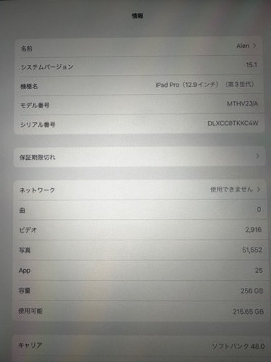 iPad Pro (第3世代)12.9インチ　256GB Wi-Fi+セルラー