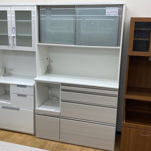 シギヤマ家具 食器棚 キッチンボード EVERY 120KB ホワイト H200×W120.5×D48 SJ620