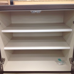 ダークブラウン✕ホワイト 木製 ガラス扉 キッチンボード【9650183】