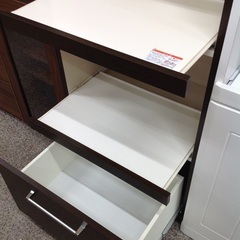 ダークブラウン✕ホワイト 木製 ガラス扉 キッチンボード【9650183】