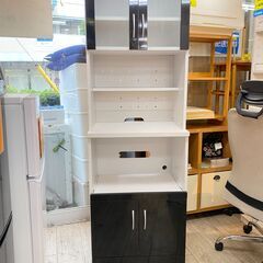 キッチンボード 幅60cm レンジボード レンジ台/食器棚/ブラック×ホワイト★買取帝国 志木店