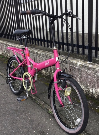 折りたたみ自転車 シマノ 6段変速 20インチ ピンク 女の子 大阪 美品 整備・良品＞コールマン 20インチ折りたたみ自転車・シマノ外装6段変速