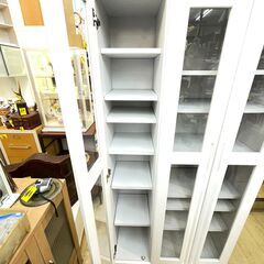 キャビネット システム収納 3枚扉 ガラス扉 ホワイト 白 棚板可動式 ■横幅89cm×奥行39cm×高さ180cm■近隣配送無料 買取帝国 朝霞店