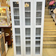 キャビネット システム収納 3枚扉 ガラス扉 ホワイト 白 棚板可動式 ■横幅89cm×奥行39cm×高さ180cm■近隣配送無料 買取帝国 朝霞店